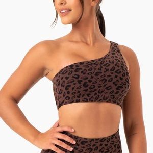 RYDERWEAR adapt one shoulder Sports Bra- Chocolate Leopard